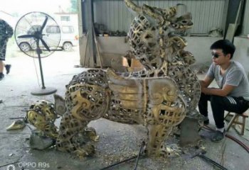 室內貔貅雕塑，拉絲海洋雕塑，抽象效果