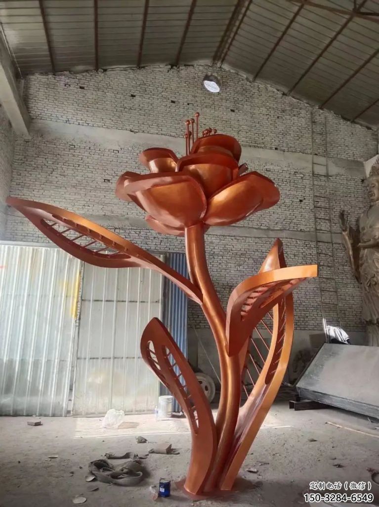 街頭玫瑰雕塑 大型別墅區擺件 鋼管雕塑