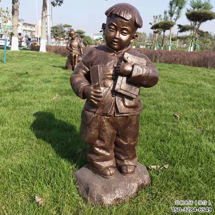 街頭小孩子雕塑 大型別墅區玩耍雕塑 黃銅童趣雕塑