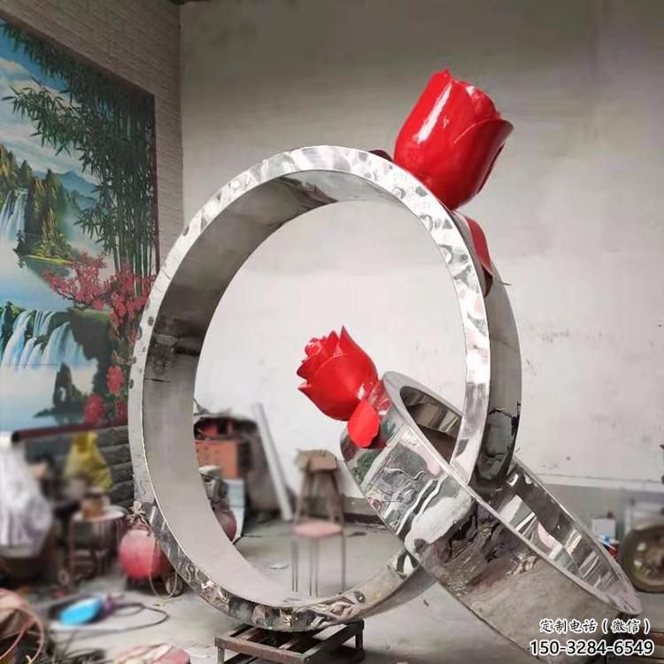 鋼管指環雕塑 異形噴水標識雕塑 農村戒指環雕塑