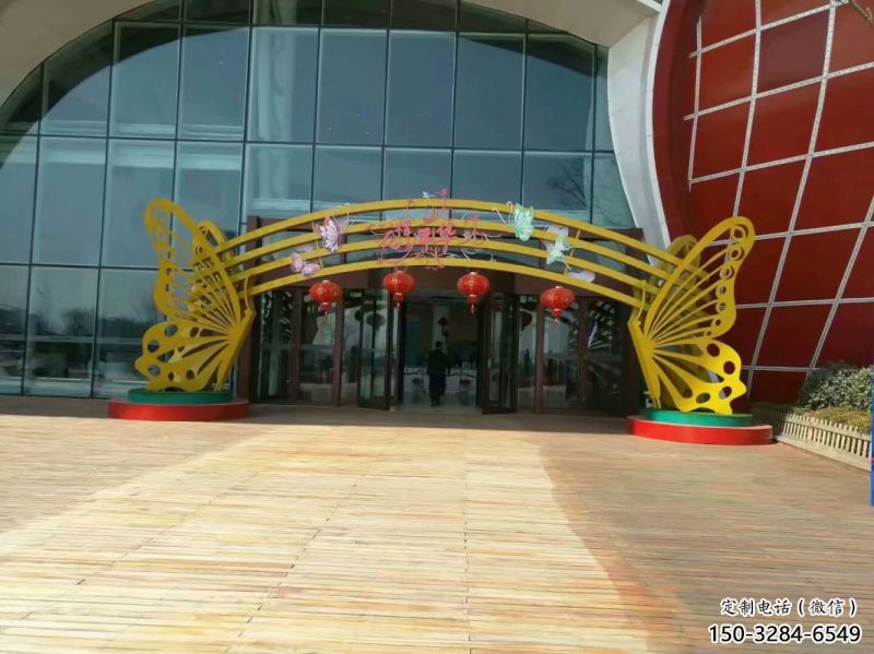 蝴蝶拱門雕塑,鏤空工藝，不銹鋼蝴蝶拱門雕塑