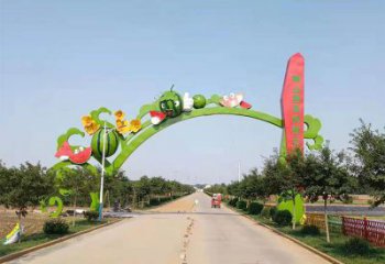 水果拱門雕塑，仿真植物標識建筑，玻璃鋼大門雕塑