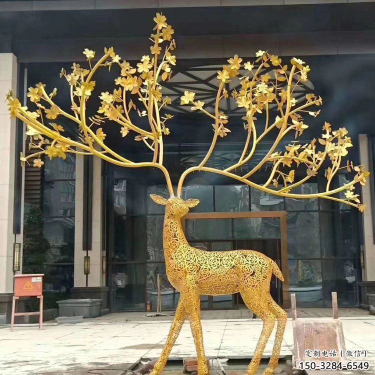 公共梅花鹿雕塑訂做，城市裝飾，庭院鏤空梅花鹿雕塑展品