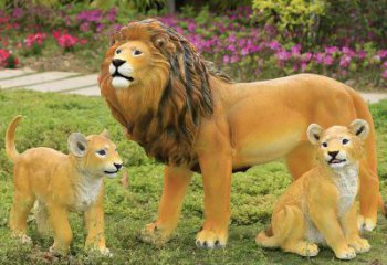 玻璃鋼彩繪獅子雕塑制作，公園景觀美陳動物雕塑