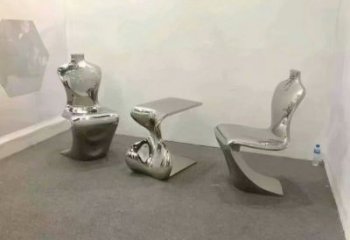 幾何坐凳雕塑，鏡面工藝，不銹鋼坐凳雕塑廠家