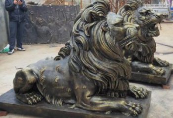 孝感大型趴獅雕塑，仿銅動物雕塑，玻璃鋼獅子雕塑制作