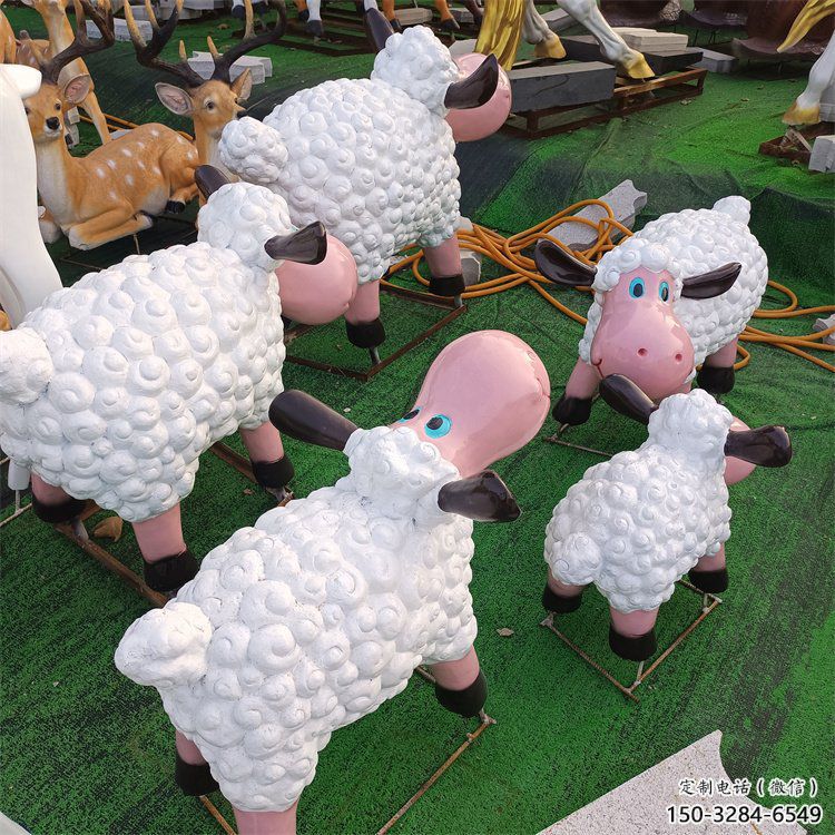 白城小區(qū)小羊雕塑，彩繪動(dòng)物雕塑，抽象效果