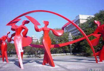 潯陽扭秧歌雕塑，民俗舞蹈雕塑，不銹鋼抽象音樂人雕塑