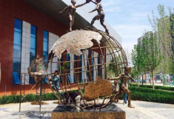 萬柏林地球儀雕塑選定，拉絲工藝，地球儀人物雕塑預定