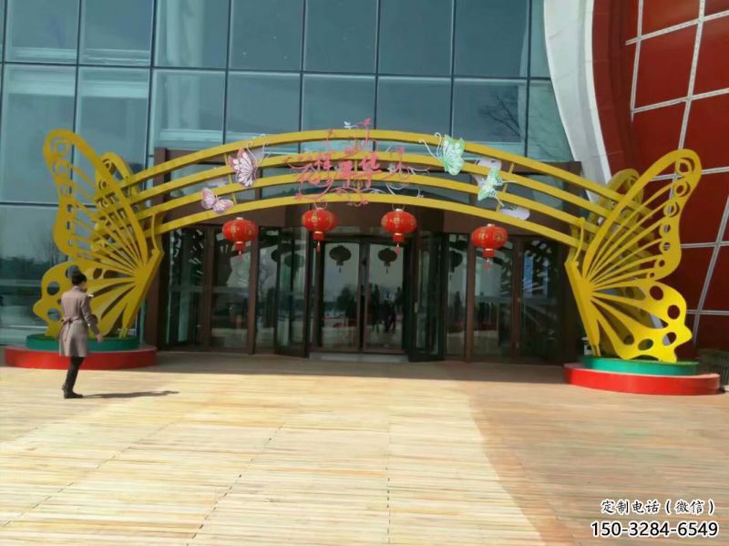杭州蝴蝶拱門雕塑，鏤空烤漆效果，不銹鋼小區(qū)標(biāo)識(shí)雕塑